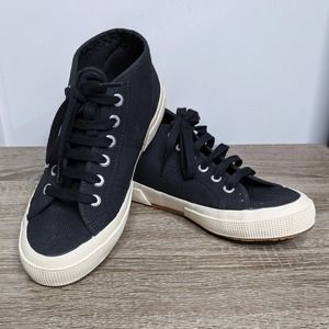 SUPERGA • Cotu Mid Rise Black Canvas Sneakers Sz 6 / 36